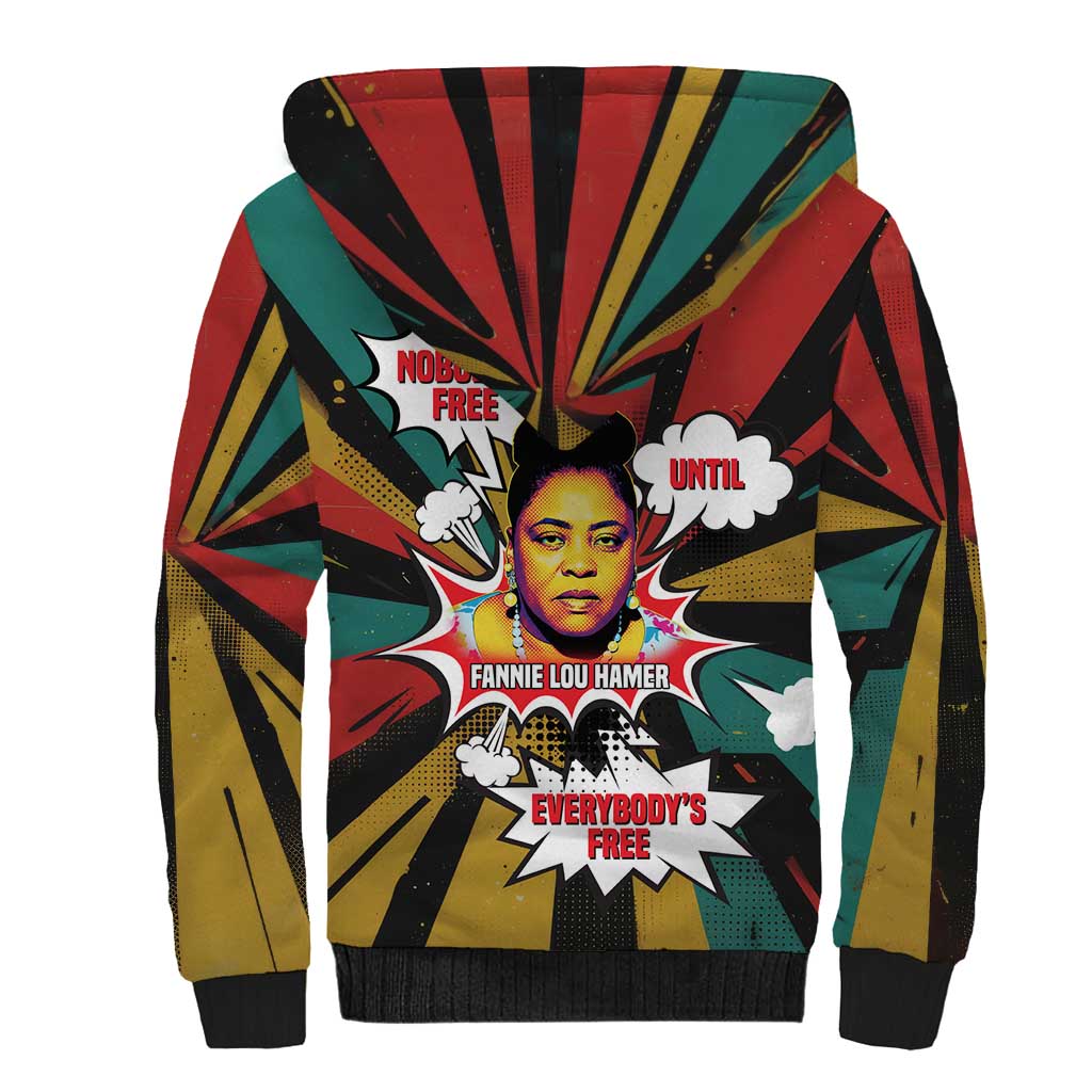 Fannie Lou Hamer Sherpa Hoodie with Pop Art Comic Style Design Bold Quote and Civil Rights Tribute - African Pride