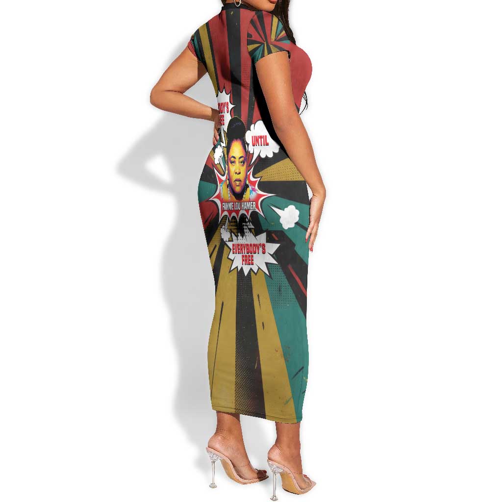 Fannie Lou Hamer Short Sleeve Bodycon Dress with Pop Art Comic Style Design Bold Quote and Civil Rights Tribute - African Pride