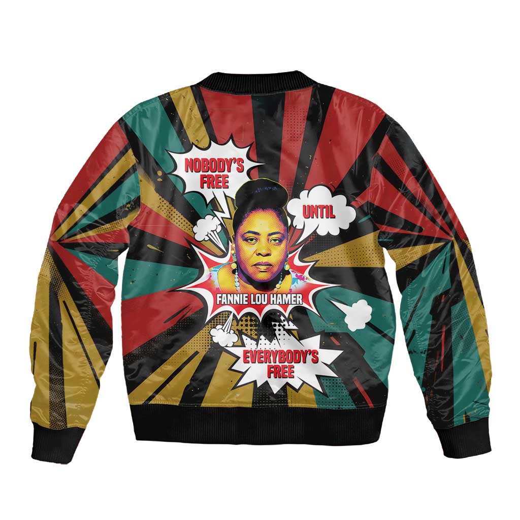Fannie Lou Hamer Sleeve Zip Bomber Jacket with Pop Art Comic Style Design Bold Quote and Civil Rights Tribute - African Pride