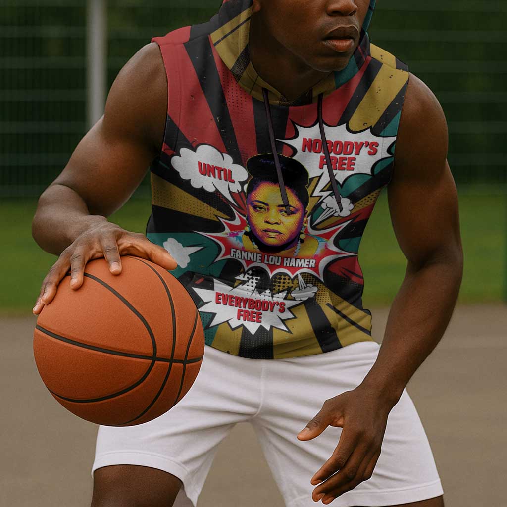 Fannie Lou Hamer Sleeveless Hoodie with Pop Art Comic Style Design Bold Quote and Civil Rights Tribute - African Pride