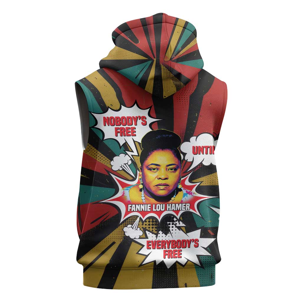 Fannie Lou Hamer Sleeveless Zip Hoodie with Pop Art Comic Style Design Bold Quote and Civil Rights Tribute - African Pride