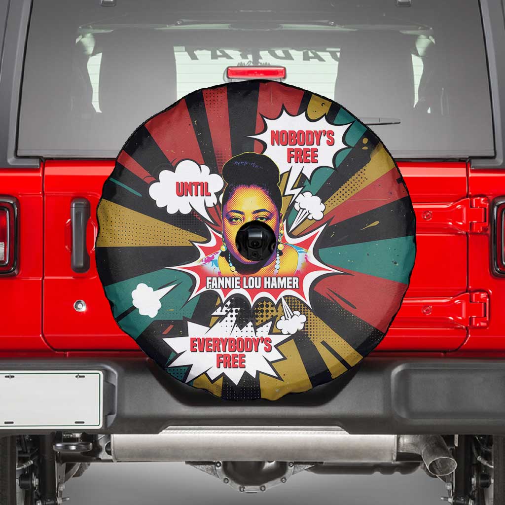 Fannie Lou Hamer Spare Tire Cover with Pop Art Comic Style Design Bold Quote and Civil Rights Tribute - African Pride