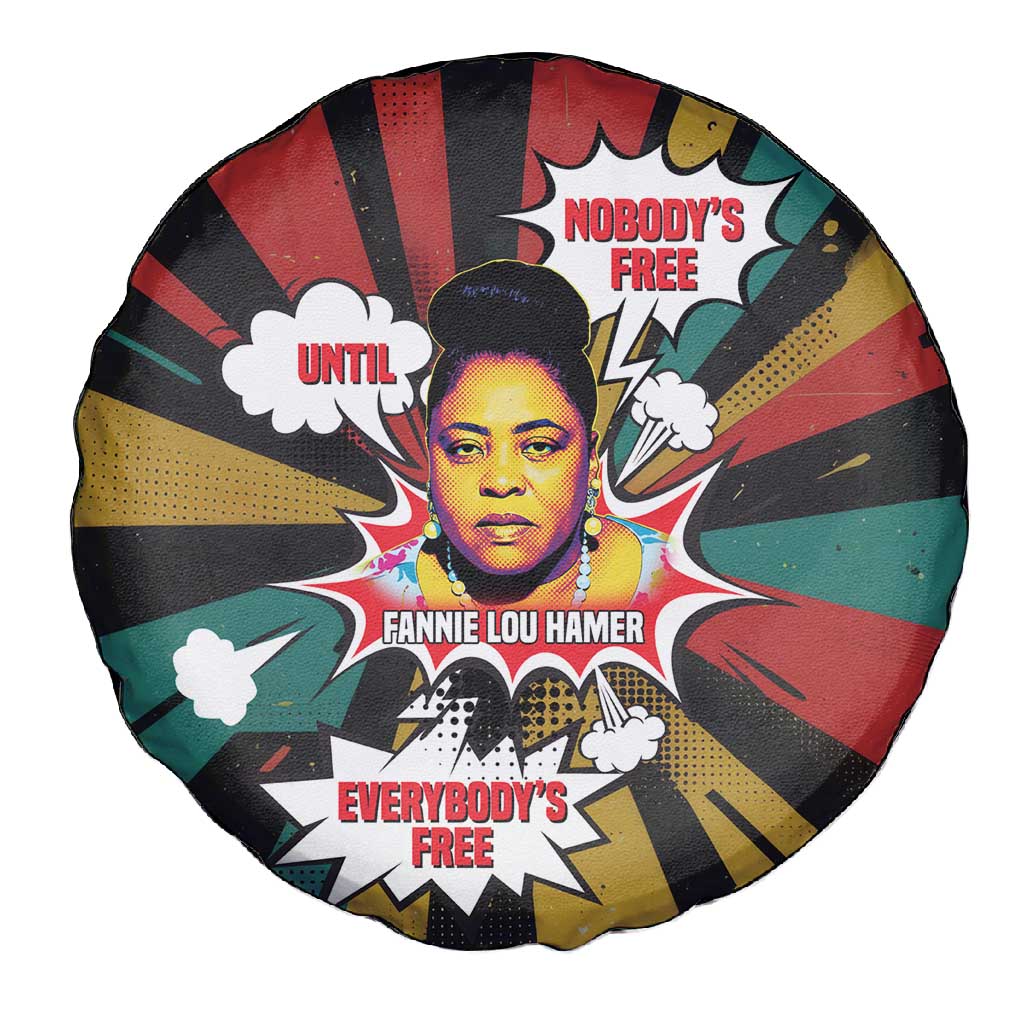 Fannie Lou Hamer Spare Tire Cover with Pop Art Comic Style Design Bold Quote and Civil Rights Tribute - African Pride