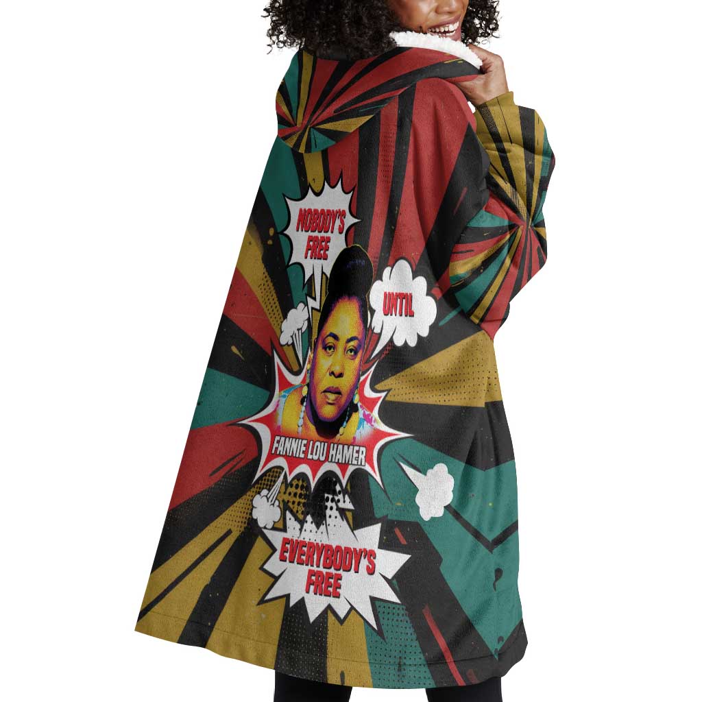 Fannie Lou Hamer Wearable Blanket Hoodie with Pop Art Comic Style Design Bold Quote and Civil Rights Tribute - African Pride