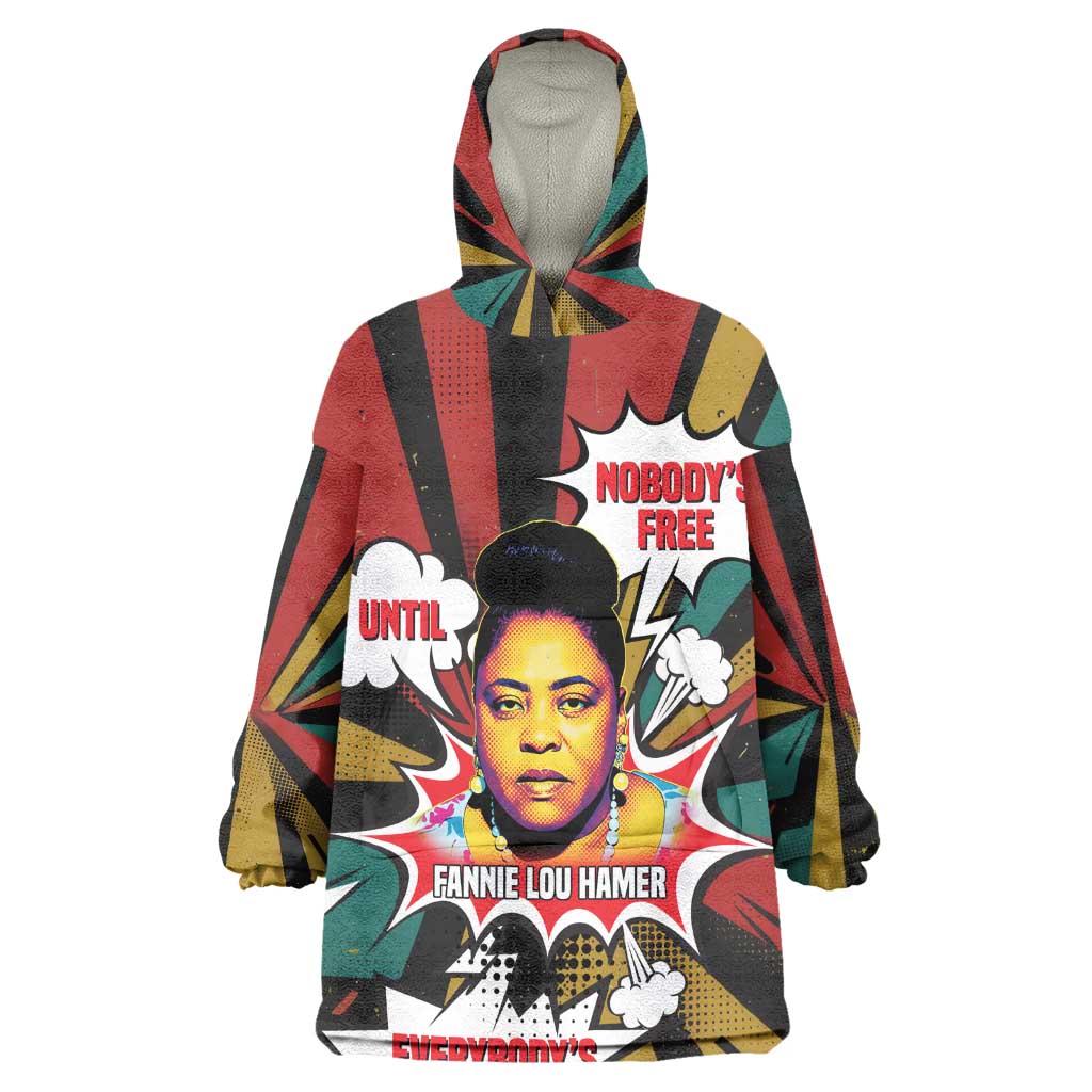 Fannie Lou Hamer Wearable Blanket Hoodie with Pop Art Comic Style Design Bold Quote and Civil Rights Tribute - African Pride