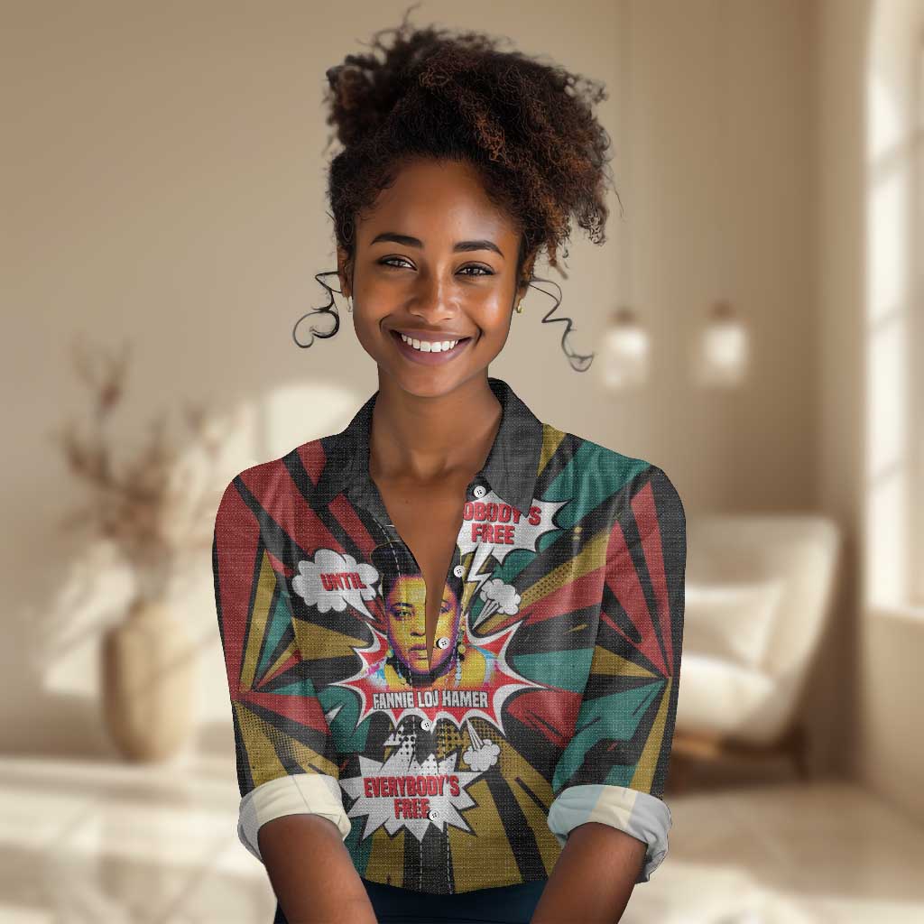 Fannie Lou Hamer Women Casual Shirt with Pop Art Comic Style Design Bold Quote and Civil Rights Tribute - African Pride