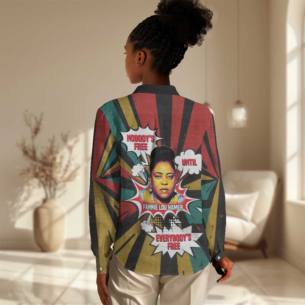 Fannie Lou Hamer Women Casual Shirt with Pop Art Comic Style Design Bold Quote and Civil Rights Tribute - African Pride
