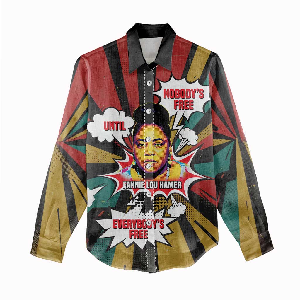 Fannie Lou Hamer Women Casual Shirt with Pop Art Comic Style Design Bold Quote and Civil Rights Tribute - African Pride