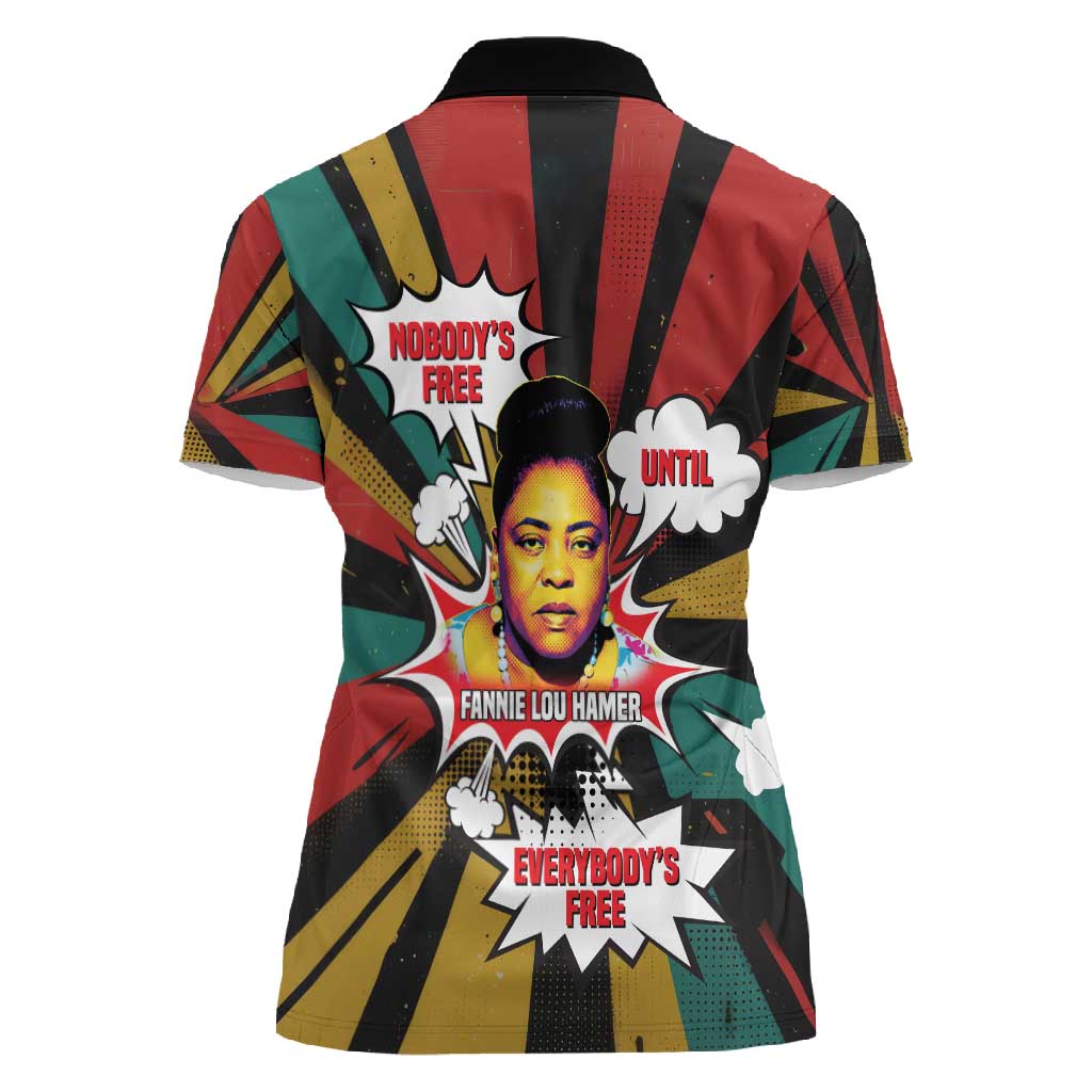 Fannie Lou Hamer Women Polo Shirt with Pop Art Comic Style Design Bold Quote and Civil Rights Tribute - African Pride