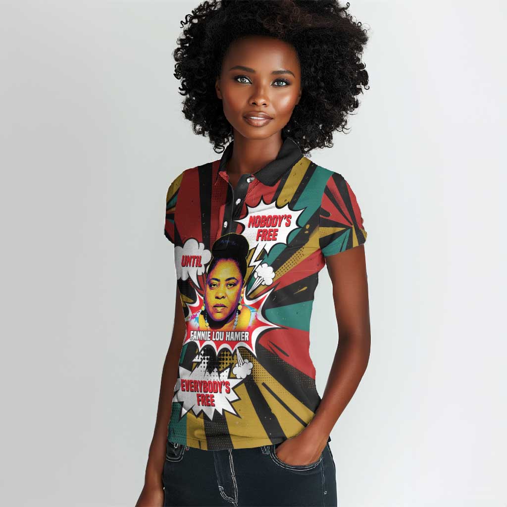 Fannie Lou Hamer Women Polo Shirt with Pop Art Comic Style Design Bold Quote and Civil Rights Tribute - African Pride