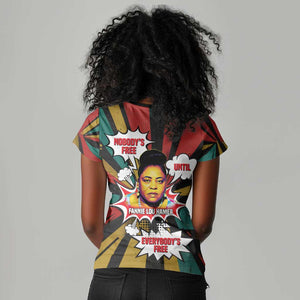 Fannie Lou Hamer Women V-Neck T-Shirt with Pop Art Comic Style Design Bold Quote and Civil Rights Tribute - African Pride