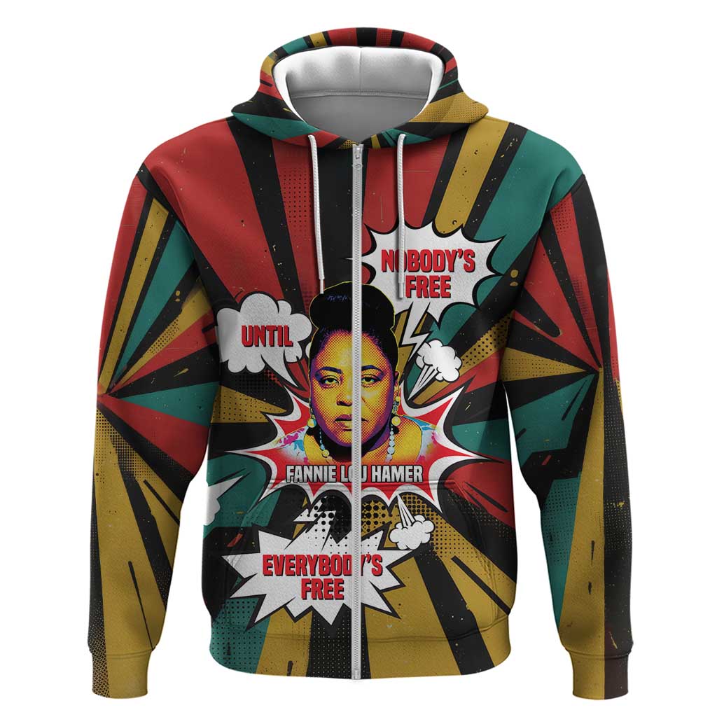 Fannie Lou Hamer Zip Hoodie with Pop Art Comic Style Design Bold Quote and Civil Rights Tribute - African Pride