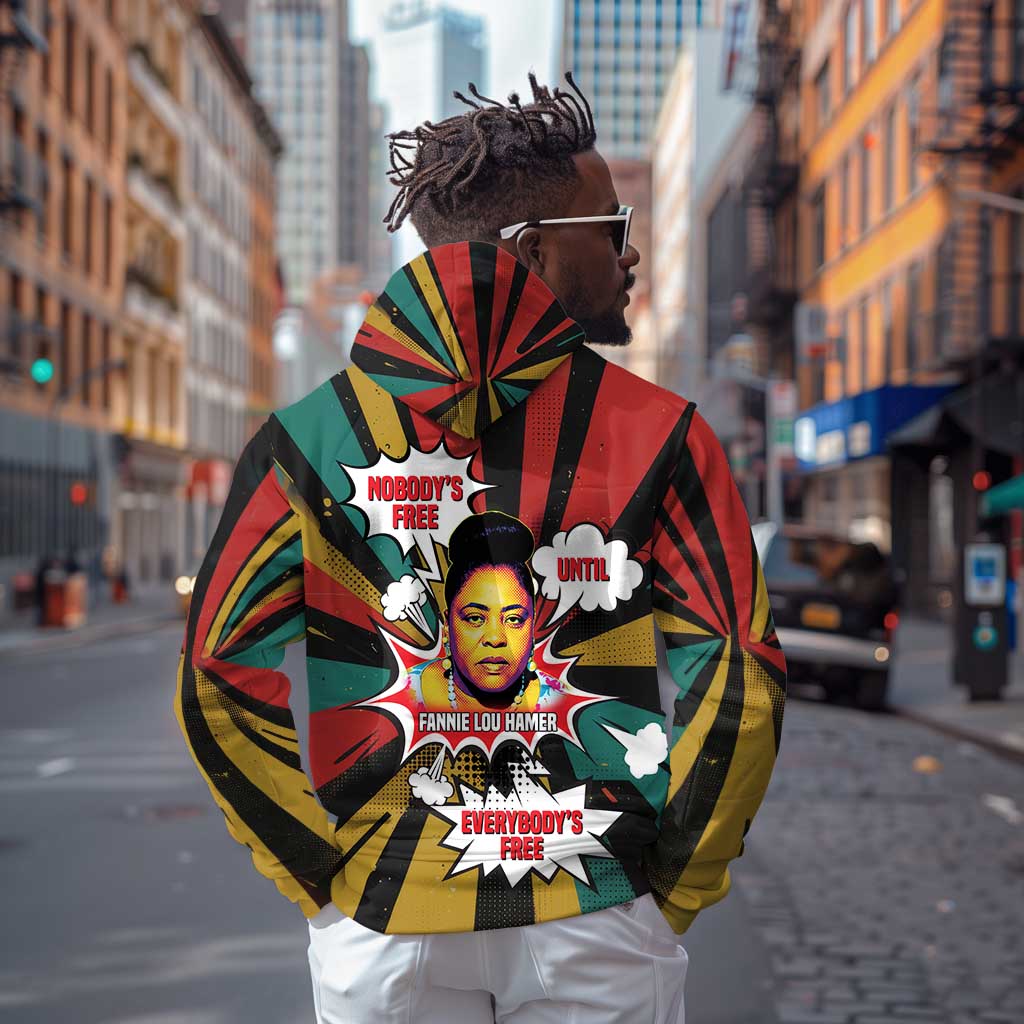 Fannie Lou Hamer Zip Hoodie with Pop Art Comic Style Design Bold Quote and Civil Rights Tribute - African Pride