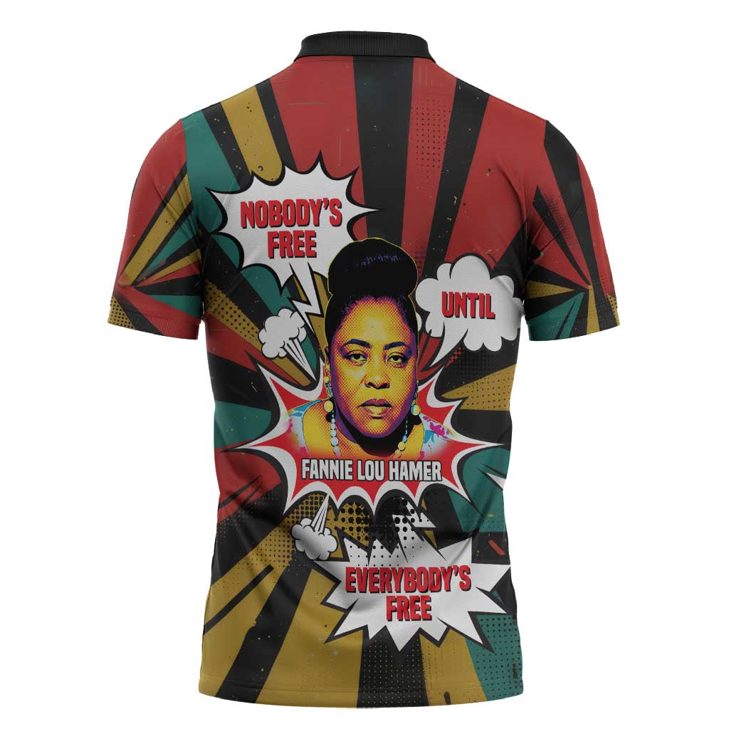 Fannie Lou Hamer Zipper Polo Shirt with Pop Art Comic Style Design Bold Quote and Civil Rights Tribute - African Pride