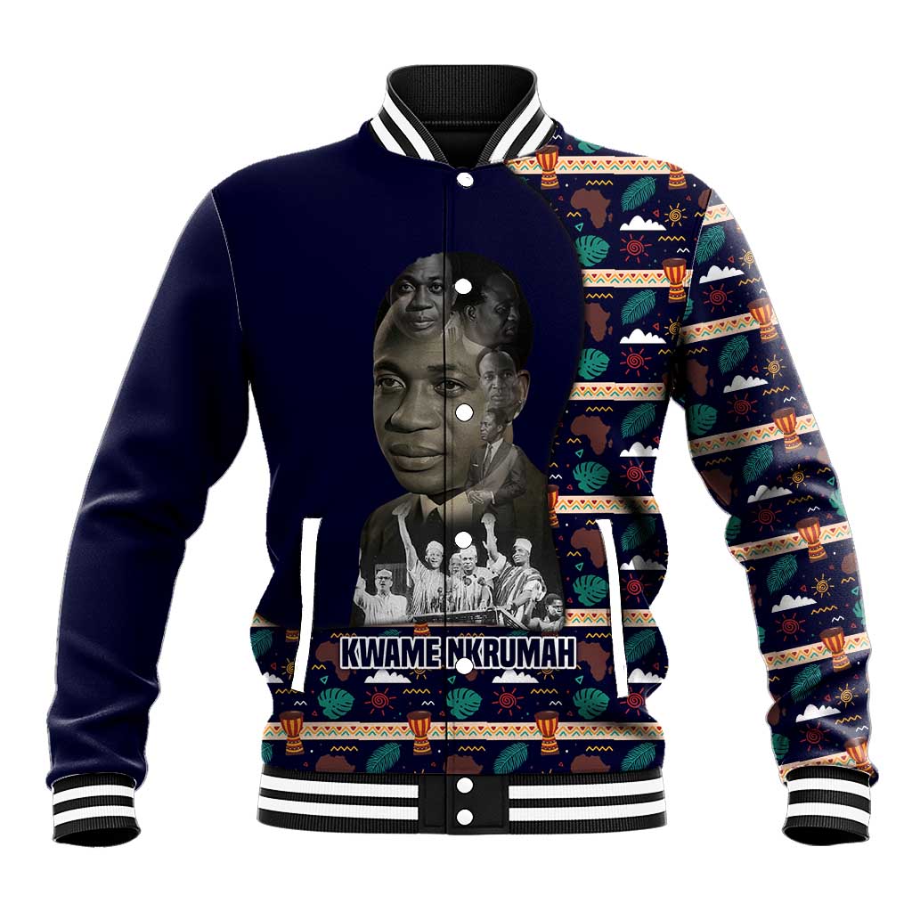 Kwame Nkrumah Baseball Jacket Ghana Pan-African Print Design Portrait and Anti-Colonial Legacy Tribute - African Pride