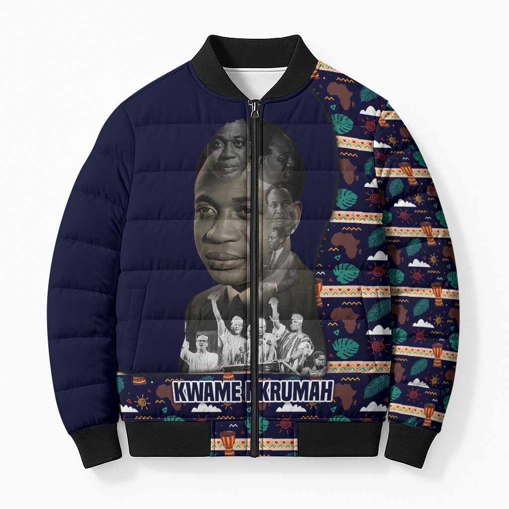 Kwame Nkrumah Bomber Puffer Jacket Ghana Pan-African Print Design Portrait and Anti-Colonial Legacy Tribute - African Pride