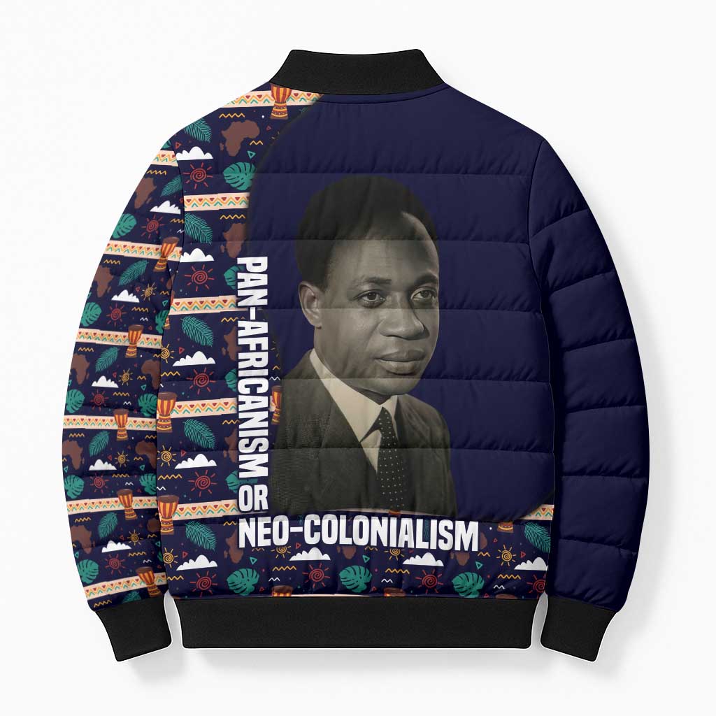 Kwame Nkrumah Bomber Puffer Jacket Ghana Pan-African Print Design Portrait and Anti-Colonial Legacy Tribute - African Pride