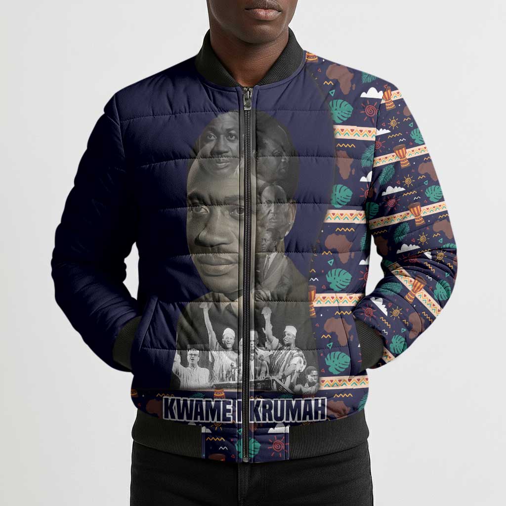 Kwame Nkrumah Bomber Puffer Jacket Ghana Pan-African Print Design Portrait and Anti-Colonial Legacy Tribute - African Pride