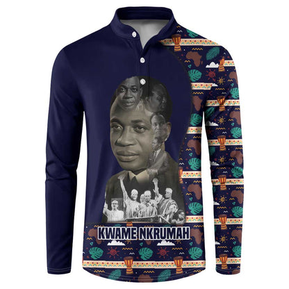 Kwame Nkrumah Button Sweatshirt Ghana Pan-African Print Design Portrait and Anti-Colonial Legacy Tribute