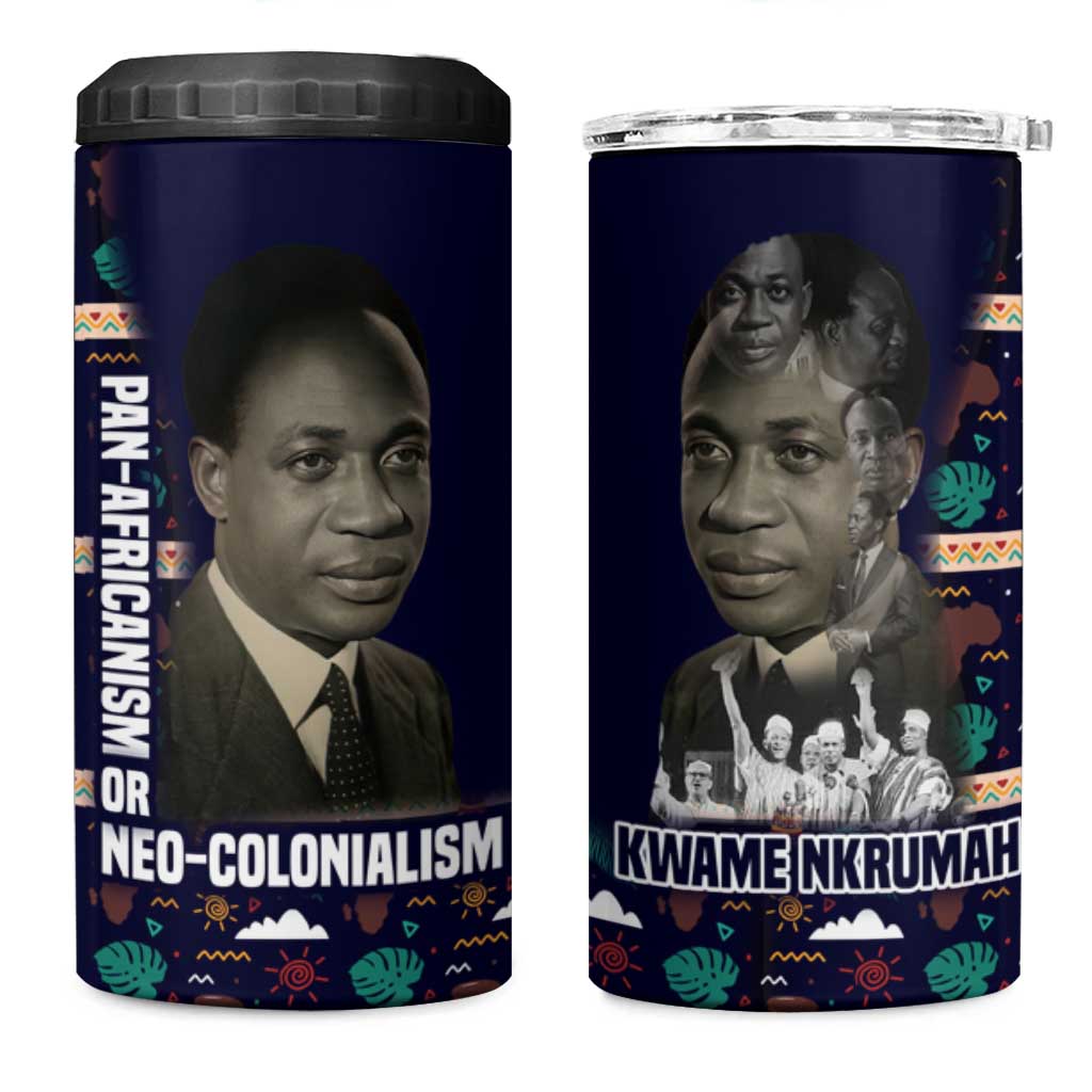 Kwame Nkrumah 4 in 1 Can Cooler Tumbler Ghana Pan-African Print Design Portrait and Anti-Colonial Legacy Tribute - African Pride