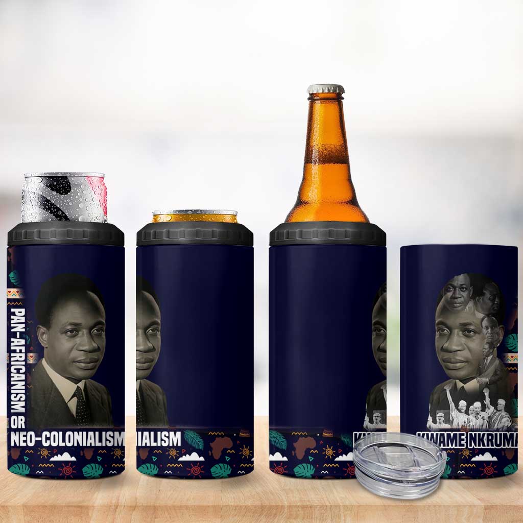 Kwame Nkrumah 4 in 1 Can Cooler Tumbler Ghana Pan-African Print Design Portrait and Anti-Colonial Legacy Tribute - African Pride