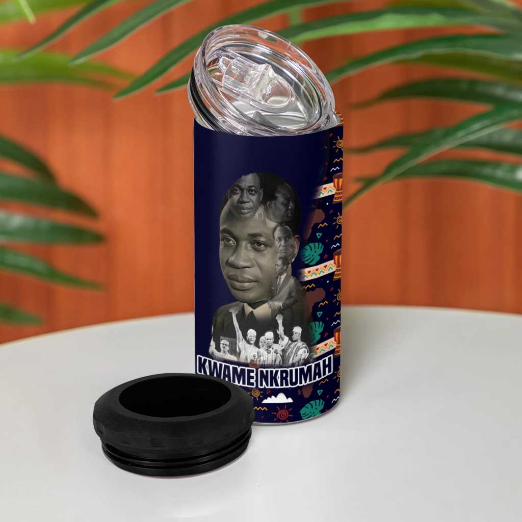 Kwame Nkrumah 4 in 1 Can Cooler Tumbler Ghana Pan-African Print Design Portrait and Anti-Colonial Legacy Tribute - African Pride