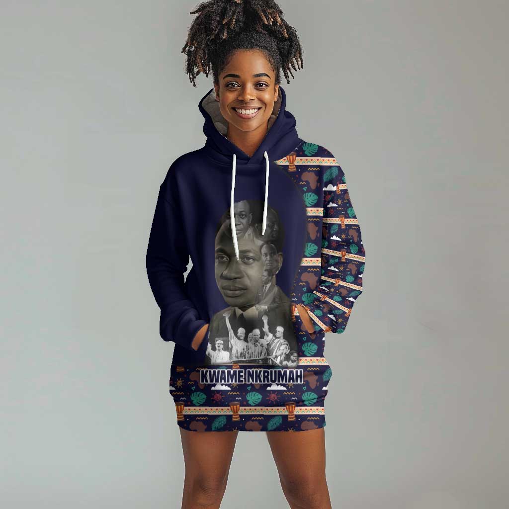 Kwame Nkrumah Hoodie Dress Ghana Pan-African Print Design Portrait and Anti-Colonial Legacy Tribute - African Pride