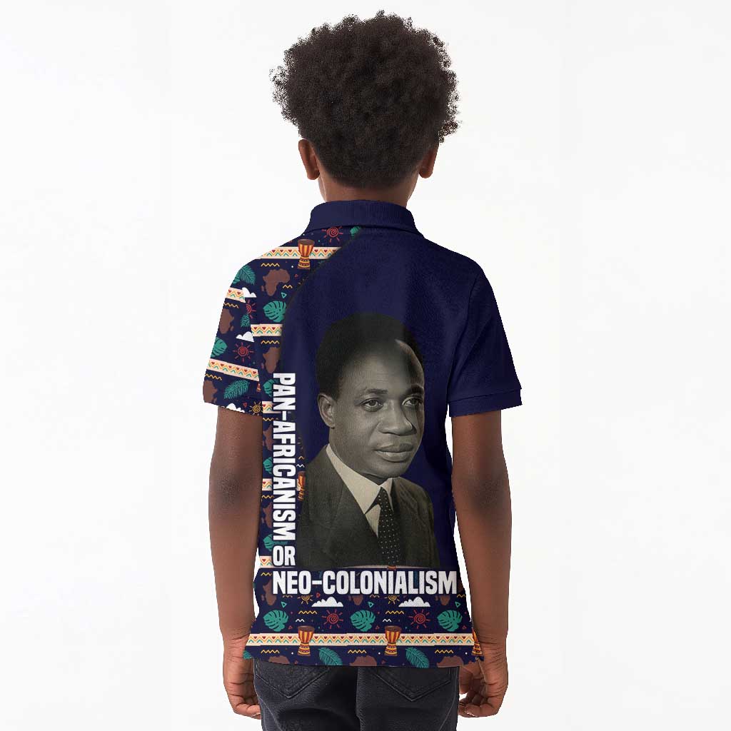 Kwame Nkrumah Kid Polo Shirt Ghana Pan-African Print Design Portrait and Anti-Colonial Legacy Tribute - African Pride