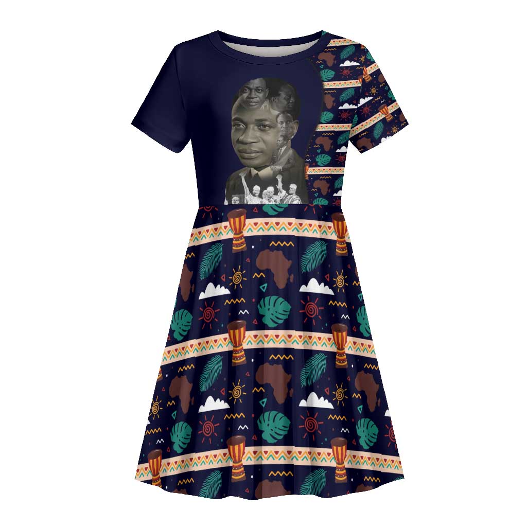 Kwame Nkrumah Kid Short Sleeve Dress Ghana Pan-African Print Design Portrait and Anti-Colonial Legacy Tribute - African Pride