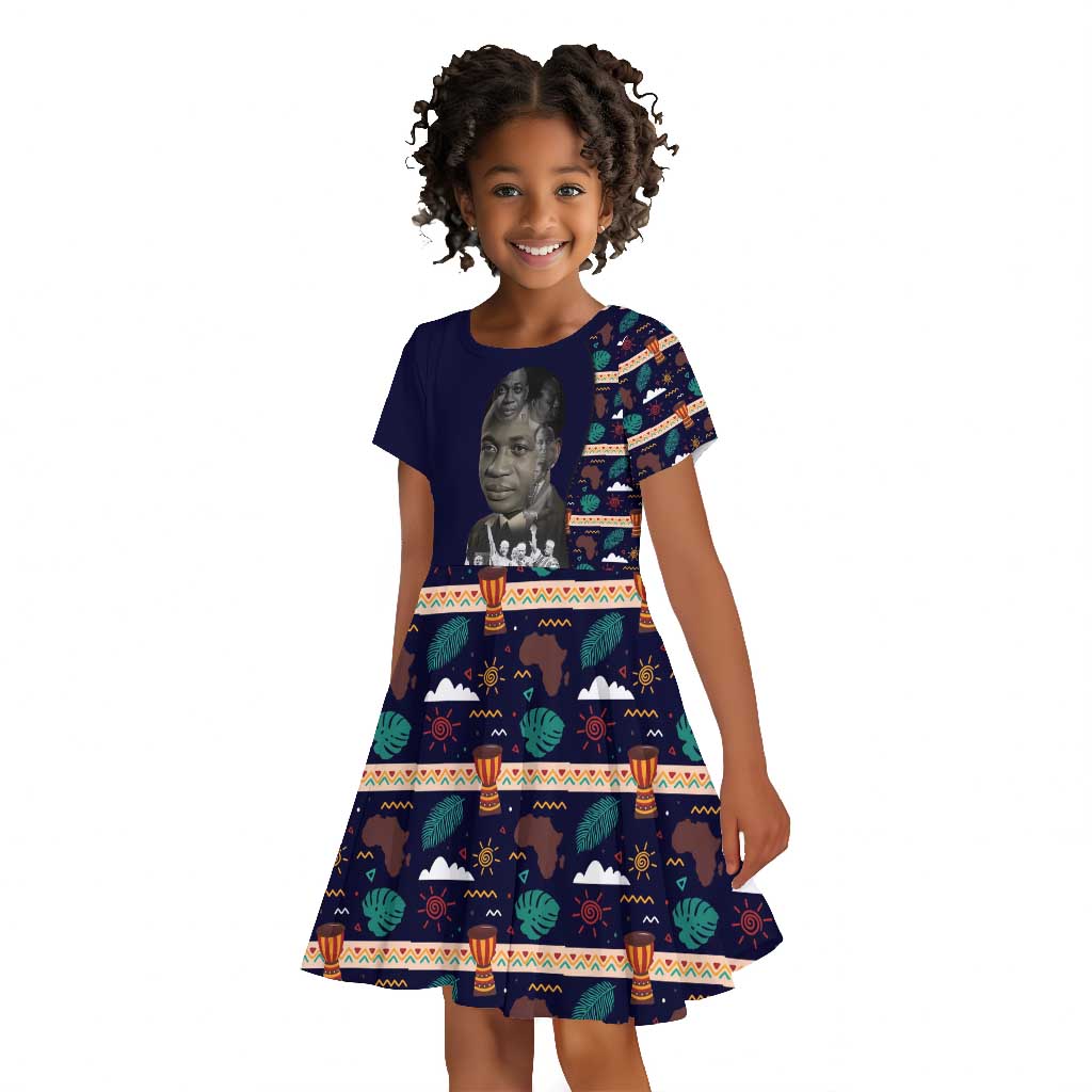 Kwame Nkrumah Kid Short Sleeve Dress Ghana Pan-African Print Design Portrait and Anti-Colonial Legacy Tribute - African Pride