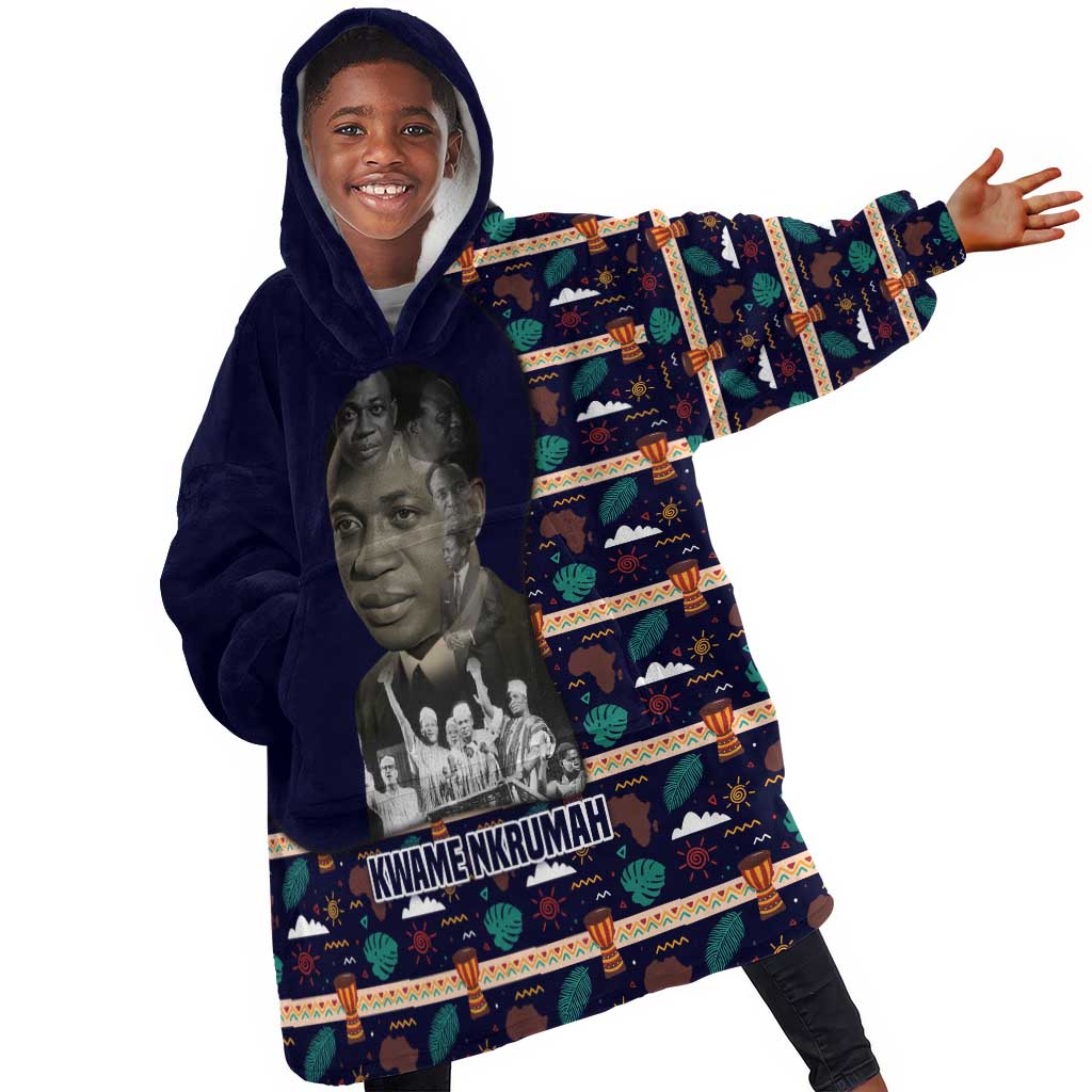 Kwame Nkrumah Kid Wearable Blanket Hoodie Ghana Pan-African Print Design Portrait and Anti-Colonial Legacy Tribute - African Pride