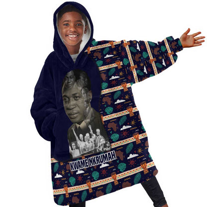 Kwame Nkrumah Kid Wearable Blanket Hoodie Ghana Pan-African Print Design Portrait and Anti-Colonial Legacy Tribute - African Pride