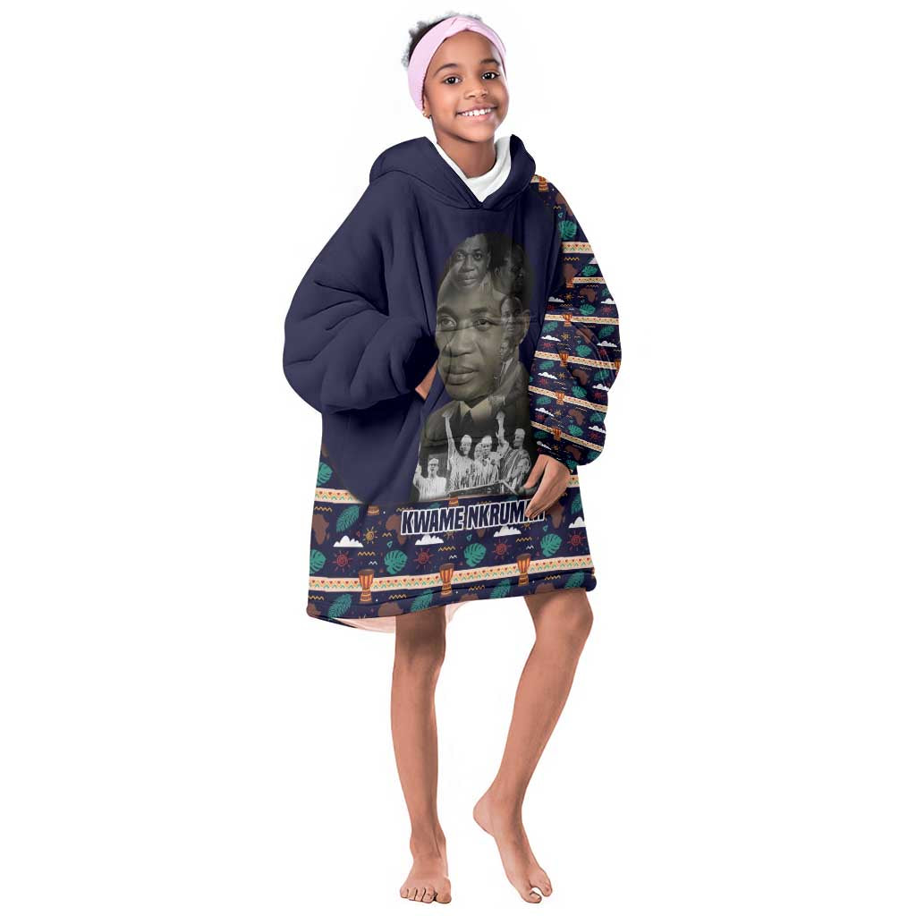 Kwame Nkrumah Kid Wearable Blanket Hoodie Ghana Pan-African Print Design Portrait and Anti-Colonial Legacy Tribute - African Pride