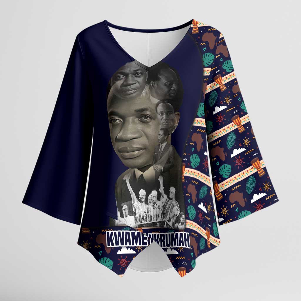 Kwame Nkrumah Kimono Sleeve Blouse Ghana Pan-African Print Design Portrait and Anti-Colonial Legacy Tribute - African Pride