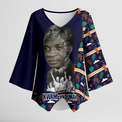 Kwame Nkrumah Kimono Sleeve Blouse Ghana Pan-African Print Design Portrait and Anti-Colonial Legacy Tribute - African Pride
