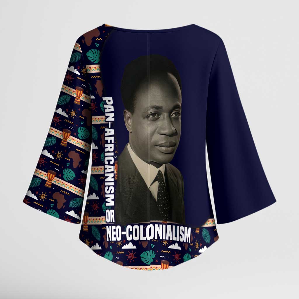 Kwame Nkrumah Kimono Sleeve Blouse Ghana Pan-African Print Design Portrait and Anti-Colonial Legacy Tribute - African Pride