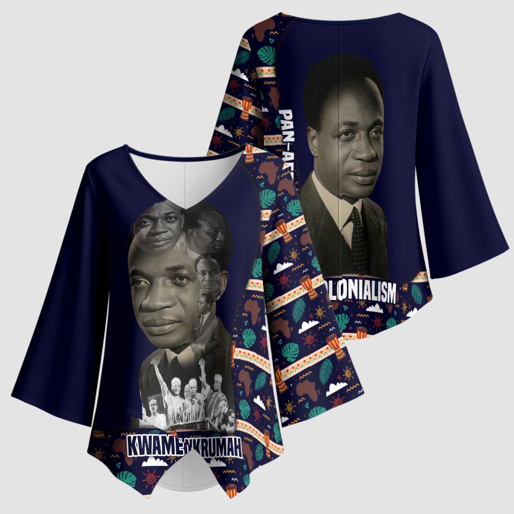 Kwame Nkrumah Kimono Sleeve Blouse Ghana Pan-African Print Design Portrait and Anti-Colonial Legacy Tribute - African Pride