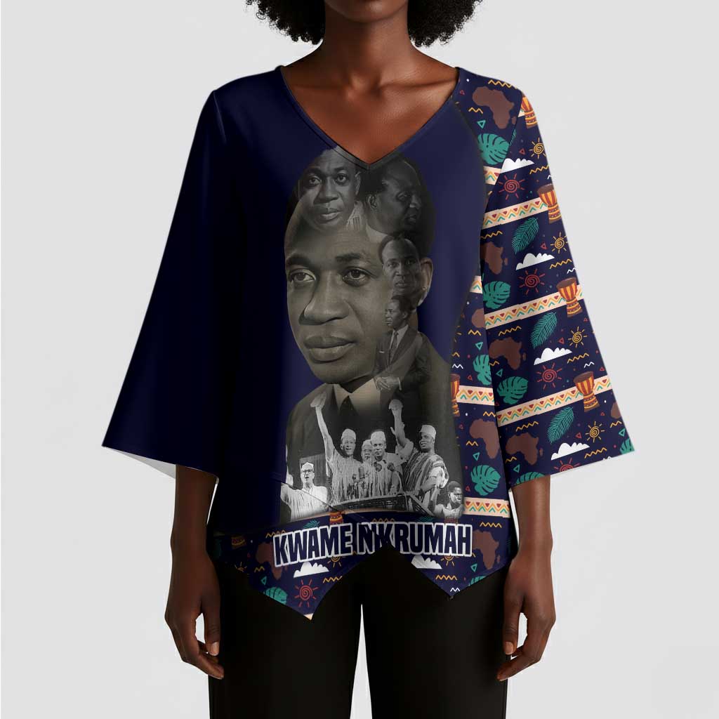 Kwame Nkrumah Kimono Sleeve Blouse Ghana Pan-African Print Design Portrait and Anti-Colonial Legacy Tribute - African Pride