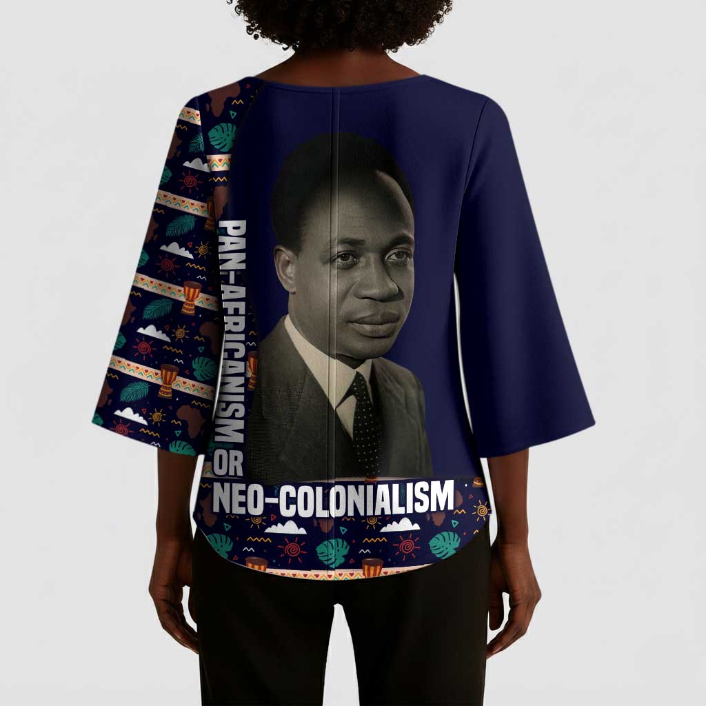 Kwame Nkrumah Kimono Sleeve Blouse Ghana Pan-African Print Design Portrait and Anti-Colonial Legacy Tribute - African Pride