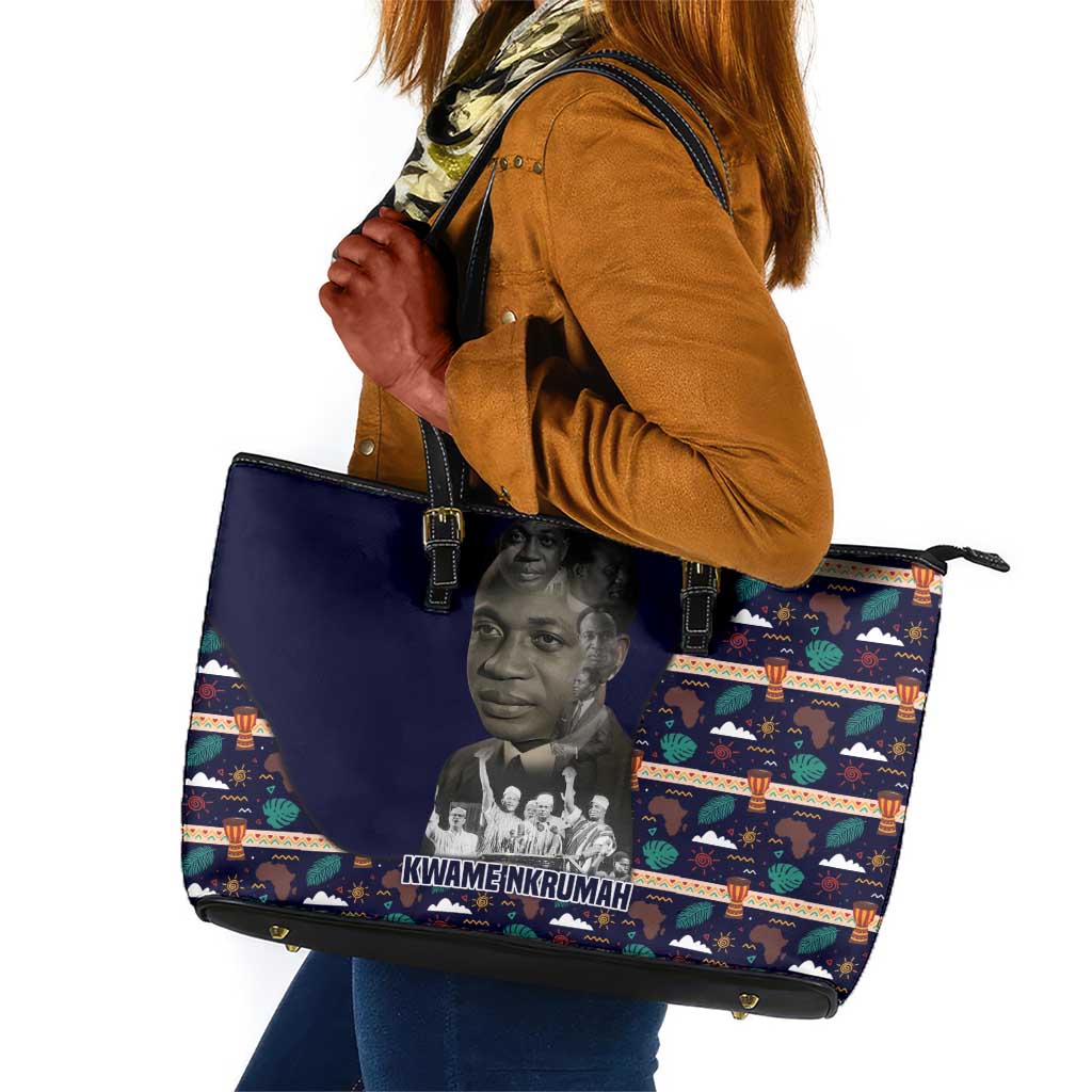 Kwame Nkrumah Leather Tote Bag Ghana Pan-African Print Design Portrait and Anti-Colonial Legacy Tribute - African Pride