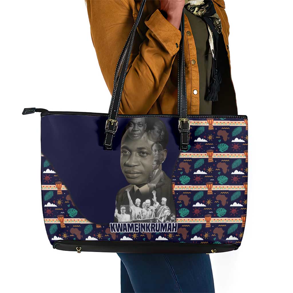 Kwame Nkrumah Leather Tote Bag Ghana Pan-African Print Design Portrait and Anti-Colonial Legacy Tribute - African Pride