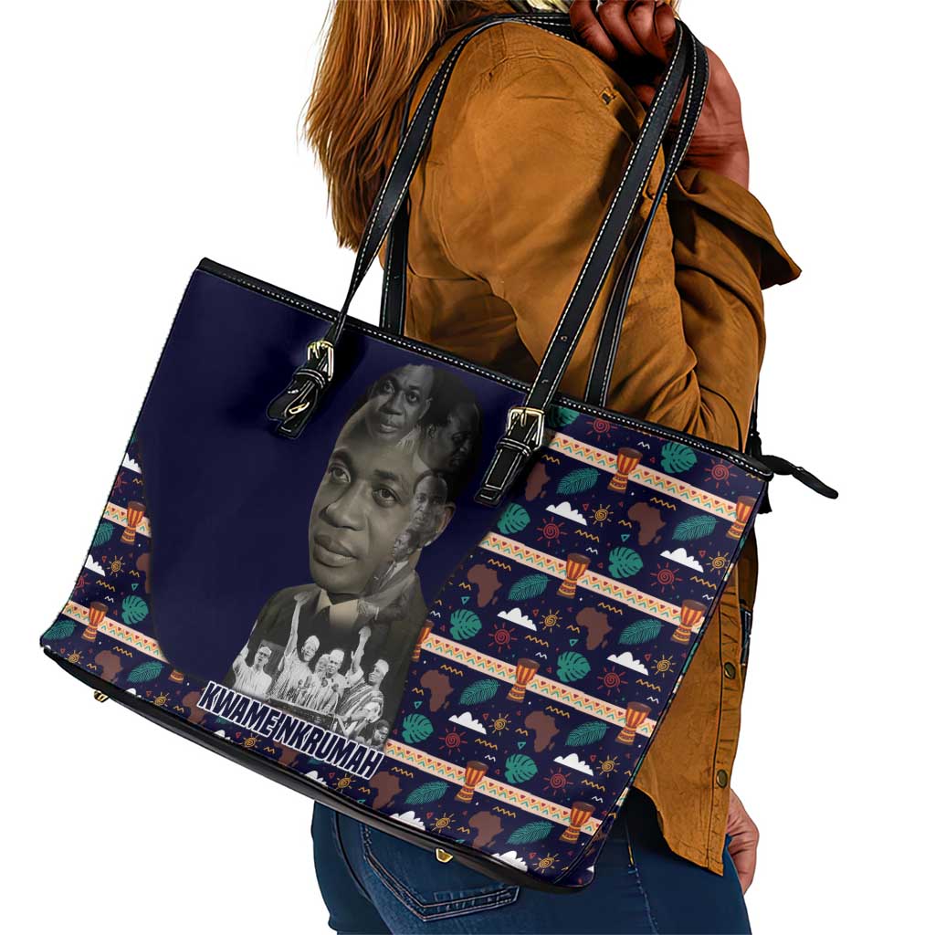 Kwame Nkrumah Leather Tote Bag Ghana Pan-African Print Design Portrait and Anti-Colonial Legacy Tribute - African Pride
