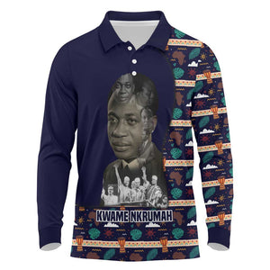 Kwame Nkrumah Long Sleeve Polo Shirt Ghana Pan-African Print Design Portrait and Anti-Colonial Legacy Tribute - African Pride