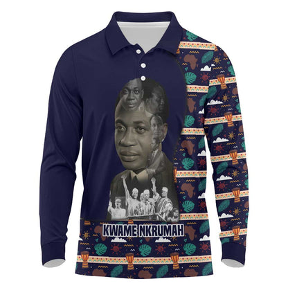 Kwame Nkrumah Long Sleeve Polo Shirt Ghana Pan-African Print Design Portrait and Anti-Colonial Legacy Tribute - African Pride