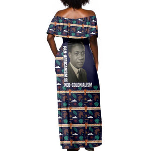 Kwame Nkrumah Off Shoulder Maxi Dress Ghana Pan-African Print Design Portrait and Anti-Colonial Legacy Tribute - African Pride