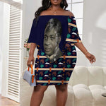 Kwame Nkrumah Off Shoulder Short Dress Ghana Pan-African Print Design Portrait and Anti-Colonial Legacy Tribute - African Pride