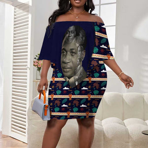 Kwame Nkrumah Off Shoulder Short Dress Ghana Pan-African Print Design Portrait and Anti-Colonial Legacy Tribute - African Pride