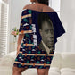 Kwame Nkrumah Off Shoulder Short Dress Ghana Pan-African Print Design Portrait and Anti-Colonial Legacy Tribute - African Pride