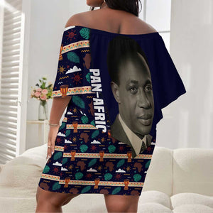 Kwame Nkrumah Off Shoulder Short Dress Ghana Pan-African Print Design Portrait and Anti-Colonial Legacy Tribute - African Pride
