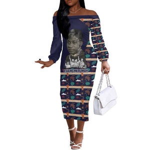 Kwame Nkrumah Off The Shoulder Long Sleeve Dress Ghana Pan-African Print Design Portrait and Anti-Colonial Legacy Tribute - African Pride
